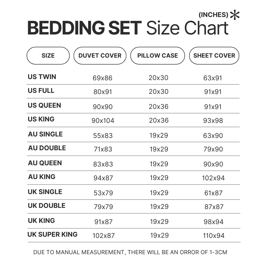 Bedding Set Size Chart - Dandadan Store