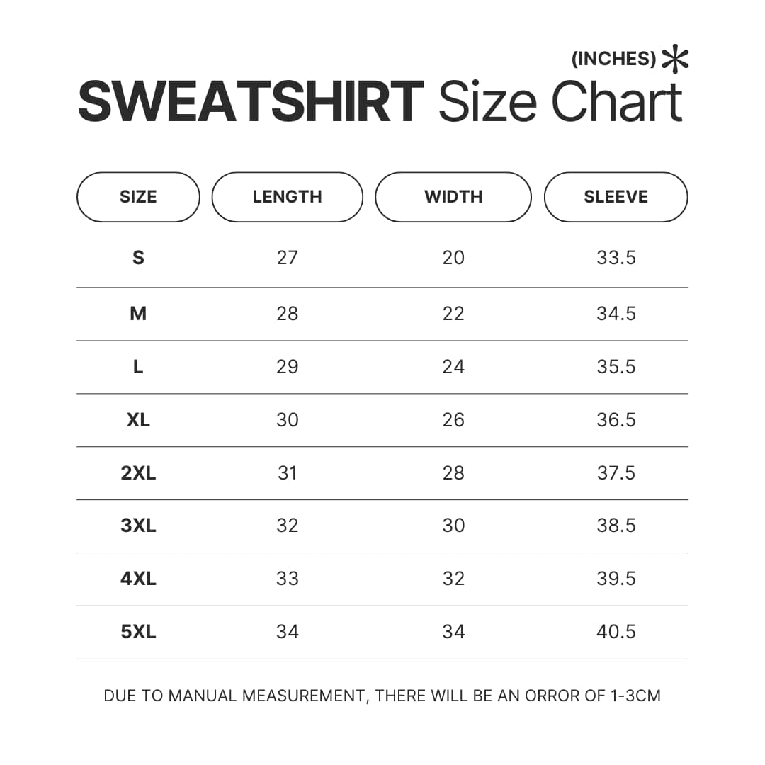 Sweatshirt Size Chart - Dandadan Store