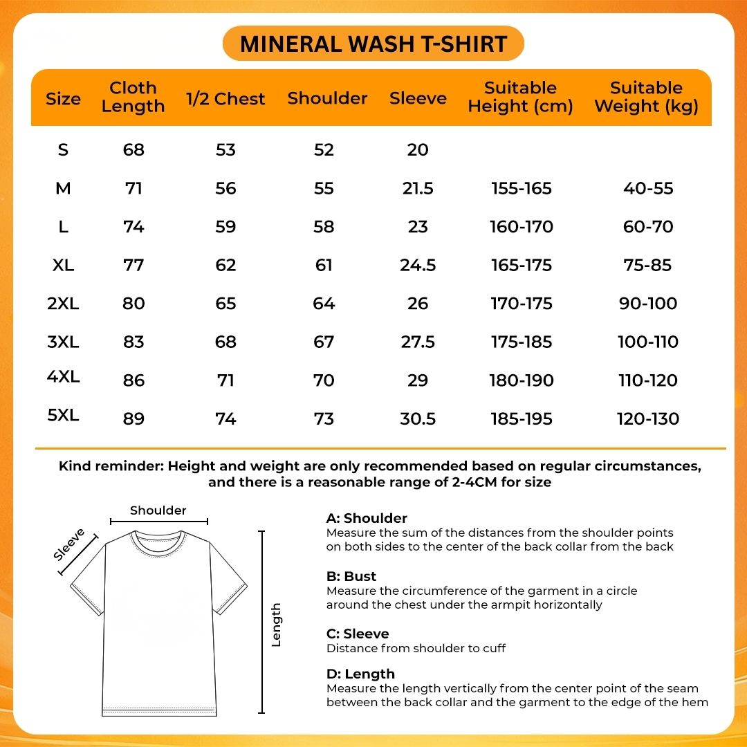 Mineral Wash T Shirt Size Chart - Dandadan Store